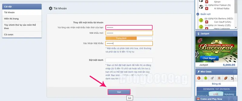 đổi mật khẩu bong88