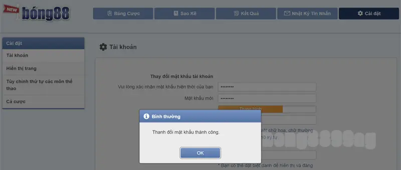 cách đổi mật khẩu trên trang bong88
